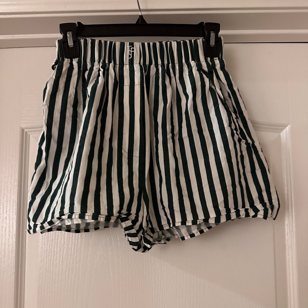 The Frankie Shop white and dark green striped shorts size small